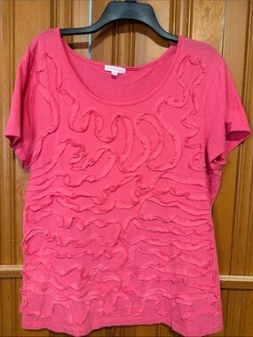 Isaac Mizrahi Bright Pink Ruffle-Texture Short Sleeve Top